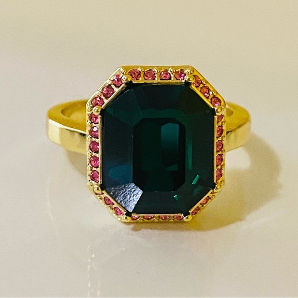 Gorjana 18k Gold Plated Brass Emerald Rose Crystals Lexi Octagon Ring Size 7 - Picture 4 of 7